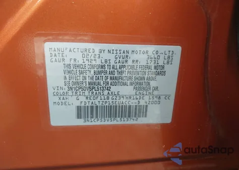 2023 Nissan Kicks Sr Xtronic Cvt из США, поврежденный, VIN 3N1CP5DV5PL513742